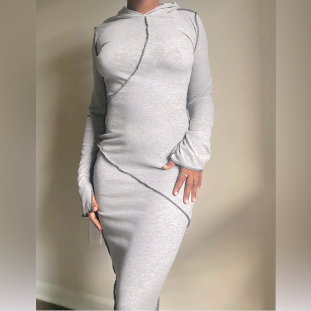 Long Sleeve Hooded Bodycon Maxi Dress Large Slim Fit Tagless